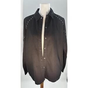 Zara Black Studded Button Down Shirt Women’s Small Western Oversized Top NWT